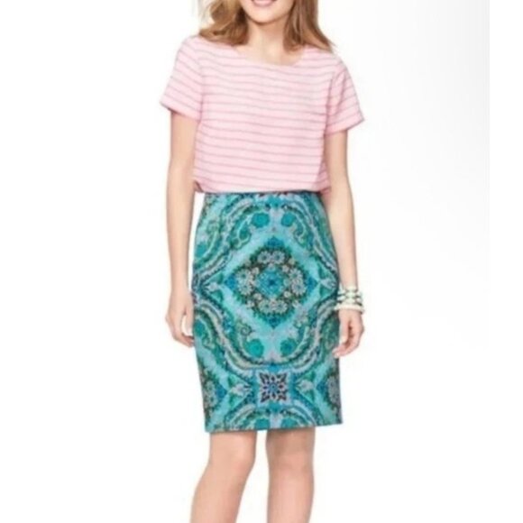 J.Crew Casbah Turkish Pencil Skirt Size 6 Boho Print Preppy Artsy Art To Wear - Picture 1 of 6